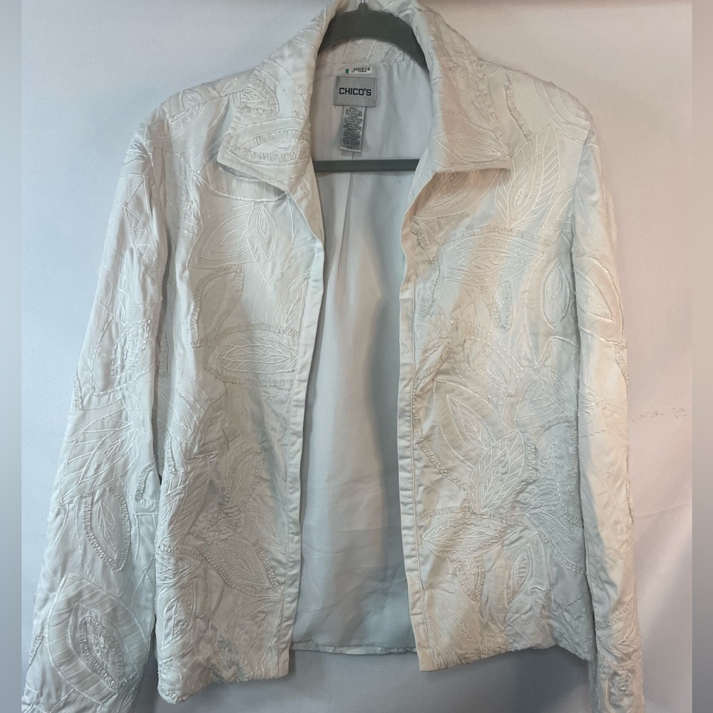 Chicos cotton blend white and embroidered jackets. So lovely! Casual or dressy.